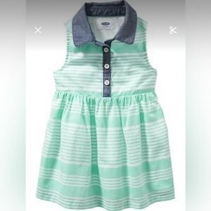 Old Navy Mint Striped Dress with Denim Collar
